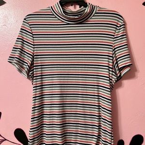 Bohme ribbed mock neck striped top